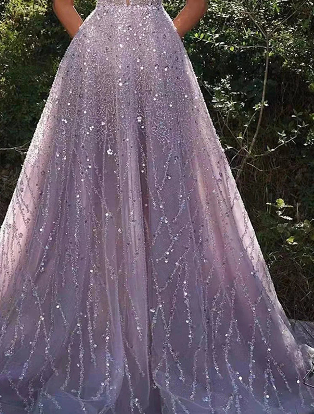 A-Line V-Neck Sequin Sleeveless Backless Floor-Length Prom Dress - Chloe Dress