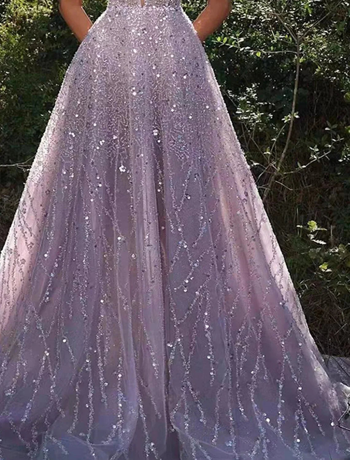 A-Line V-Neck Sequin Sleeveless Backless Floor-Length Prom Dress - Chloe Dress