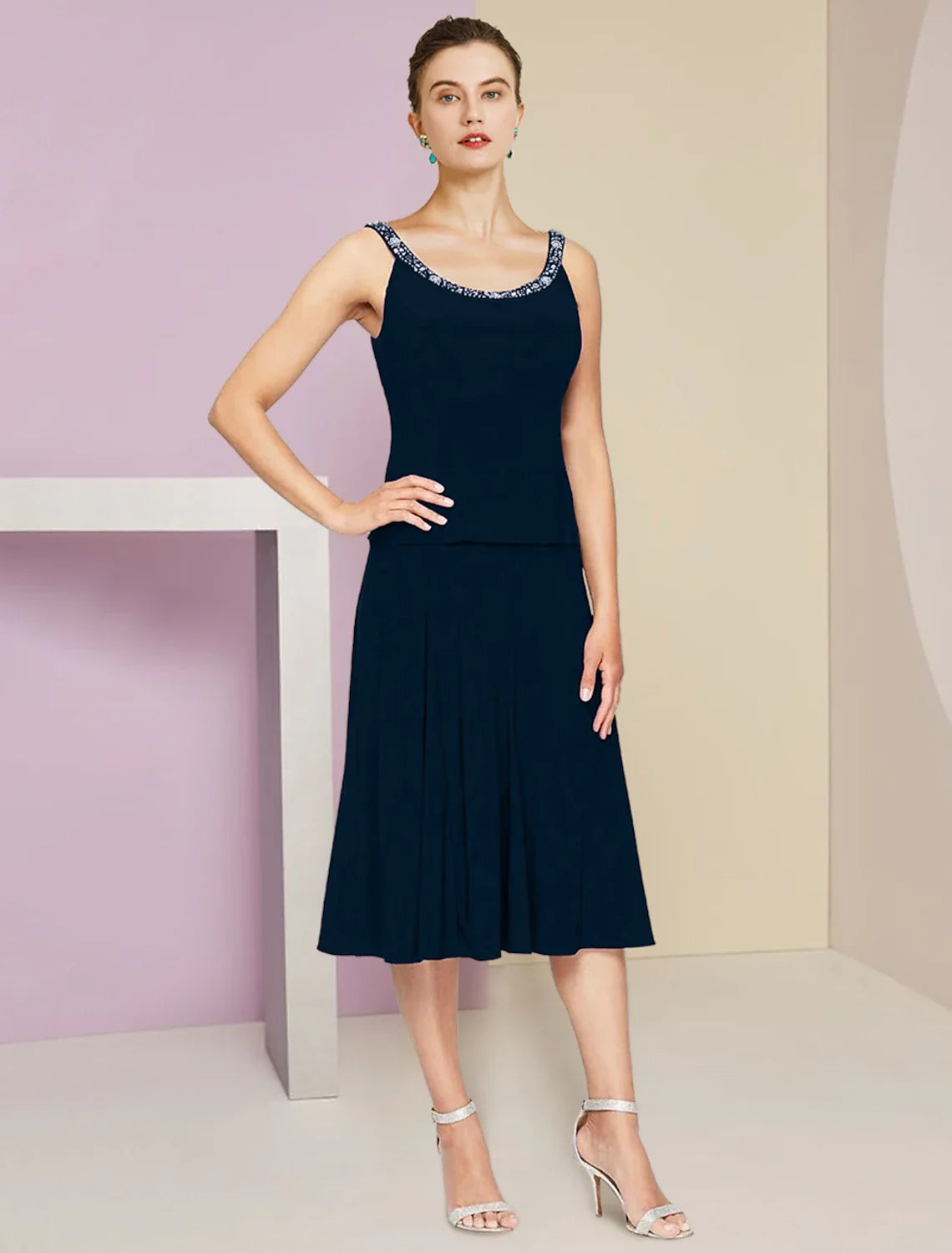 A-Line Three-Quarter Sleeve Pleated Knee-Length Wedding Dress - Chloe Dress