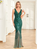 Mermaid V-Neck Sequin Sleeveless Floor-Length Evening Gown - Chloe Dress