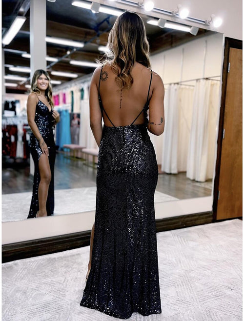 Mermaid V-Neck Sequin Sleeveless Backless Floor-Length Prom Dress - Chloe Dress