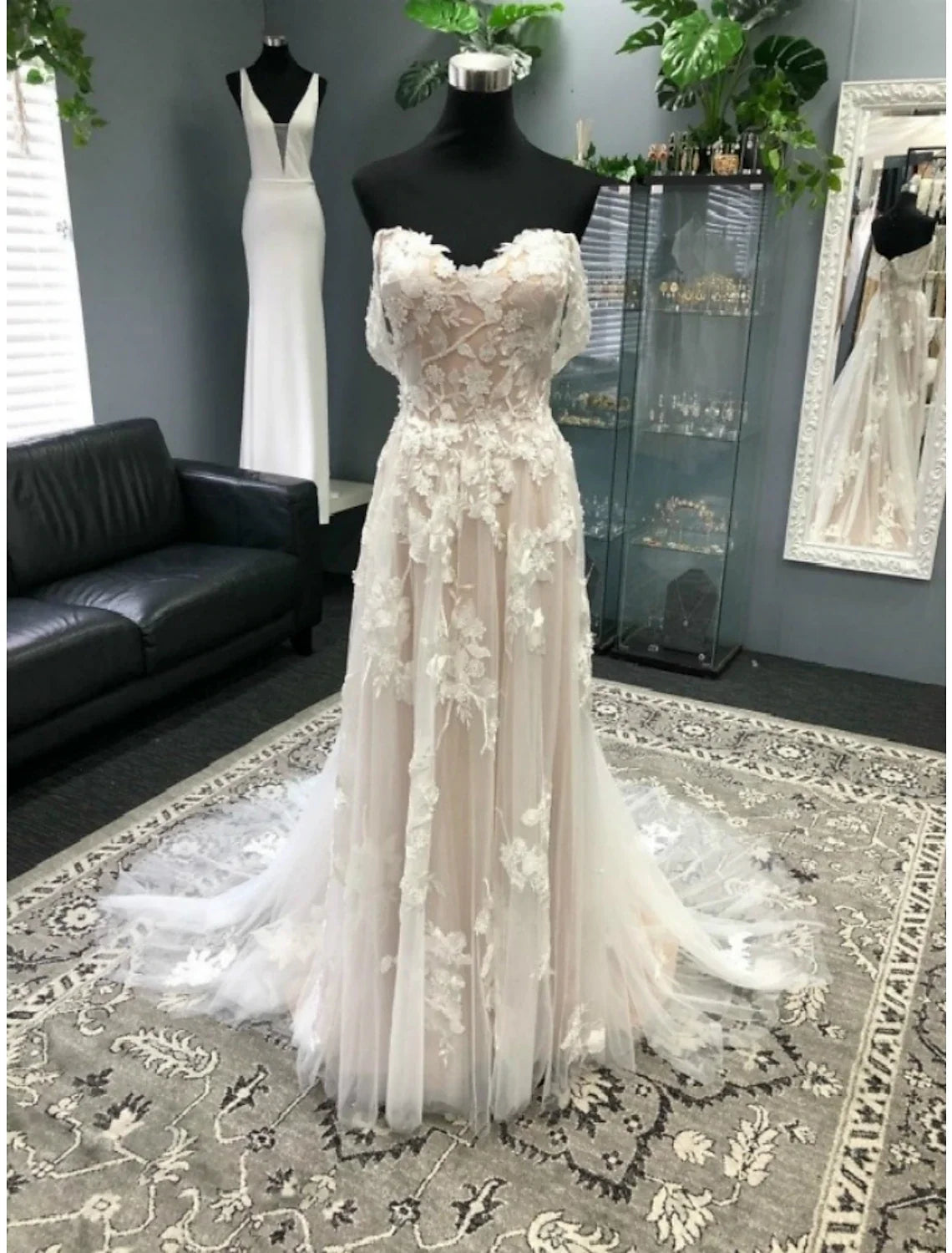A-Line Sweetheart Lace Short Sleeve Pleated Mini Wedding Gown - Chloe Dress