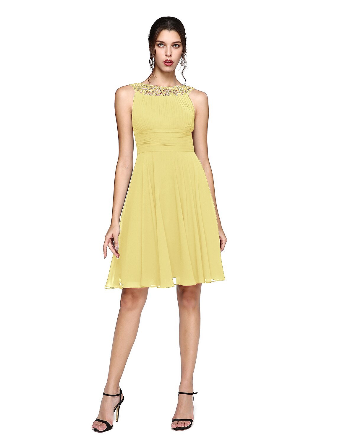 A-Line Illusion Chiffon Sleeveless Knee-Length Wedding Dress - Chloe Dress