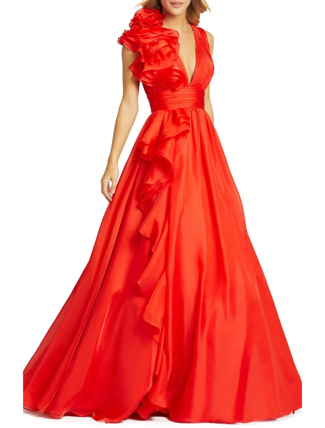 Green A-Line V-Neck Chiffon Sleeveless High Slit Floor-Length Evening Gown - Chloe Dress