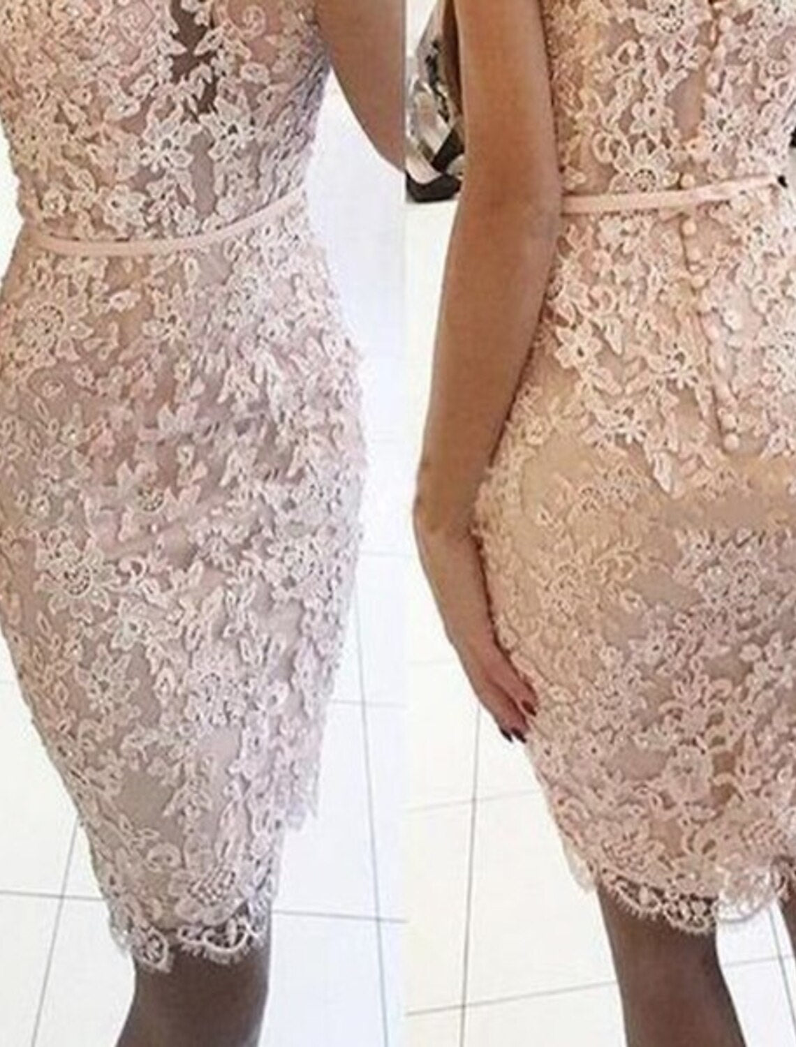 Sheath Off-Shoulder Lace Sleeveless Applique Mini Wedding Dress - Chloe Dress