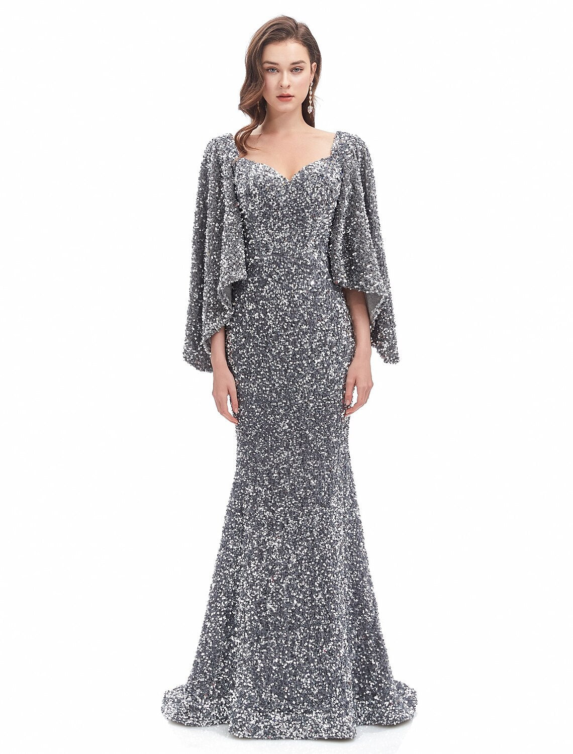 Mermaid Sweetheart Sequin Long Sleeve Train Evening Gown - Chloe Dress