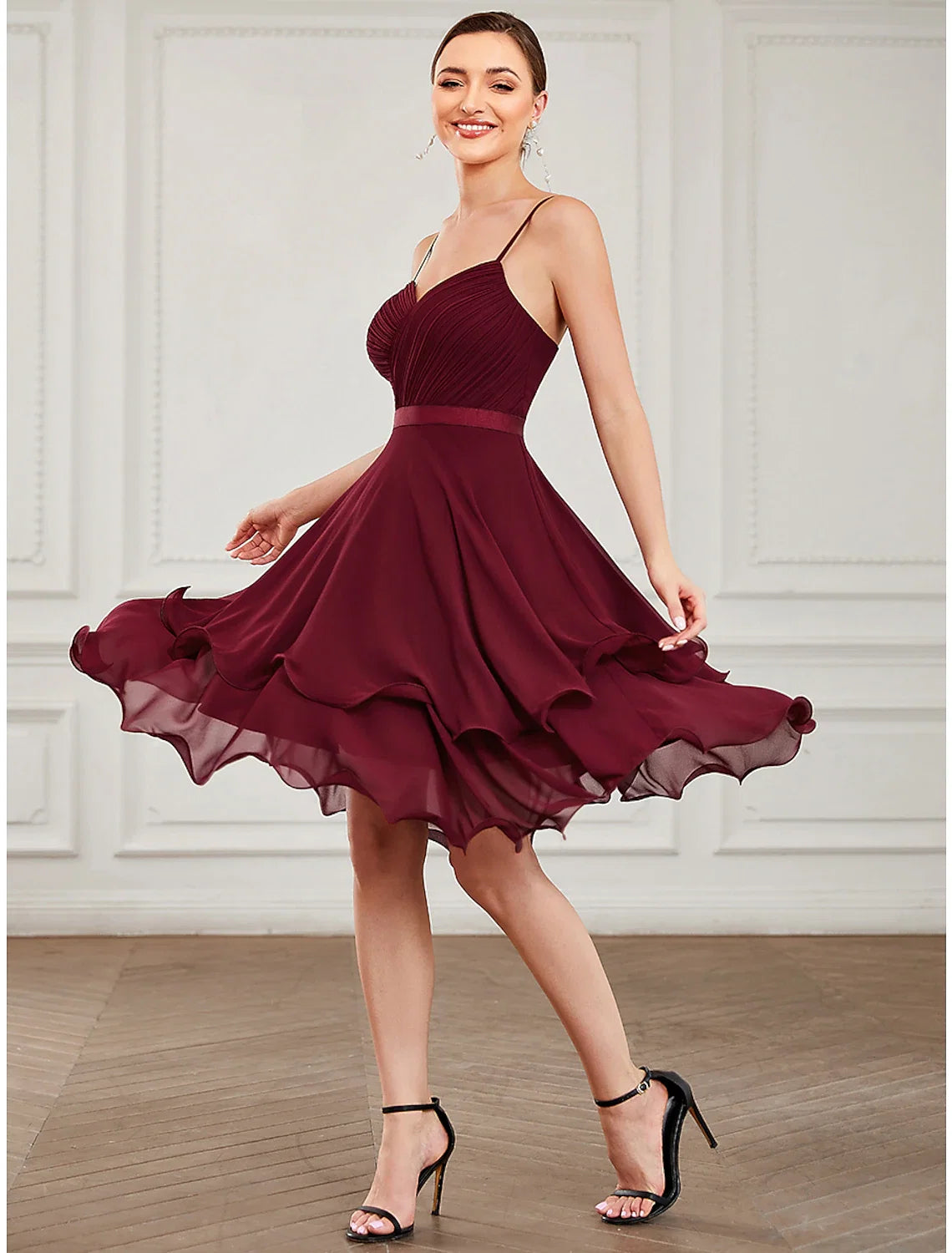 A-Line Sweetheart Chiffon Sleeveless Tiered Mini Prom Dress - Chloe Dress