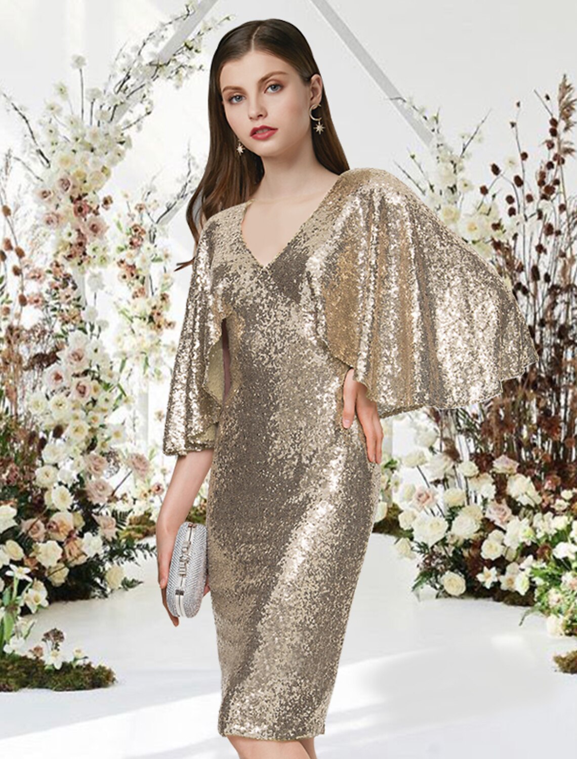 Sheath V-Neck Sequin Knee-Length Cocktail Dress - Chloe Dress