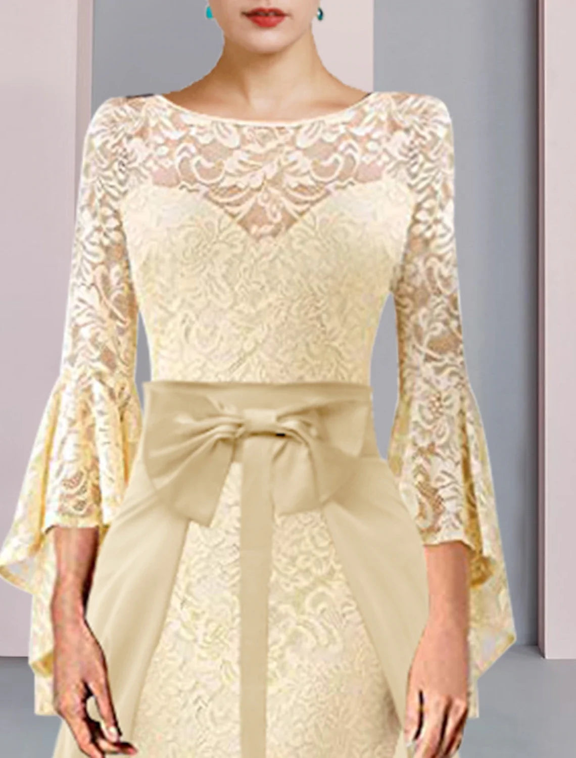 Sheath Chiffon Three-Quarter Sleeve Knee-Length Wedding Dress - Chloe Dress