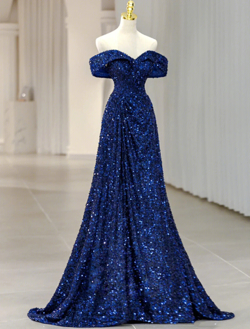 A-Line Off-Shoulder Sequin Sleeveless Train Evening Gown - Chloe Dress