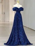 A-Line Off-Shoulder Sequin Sleeveless Train Evening Gown - Chloe Dress