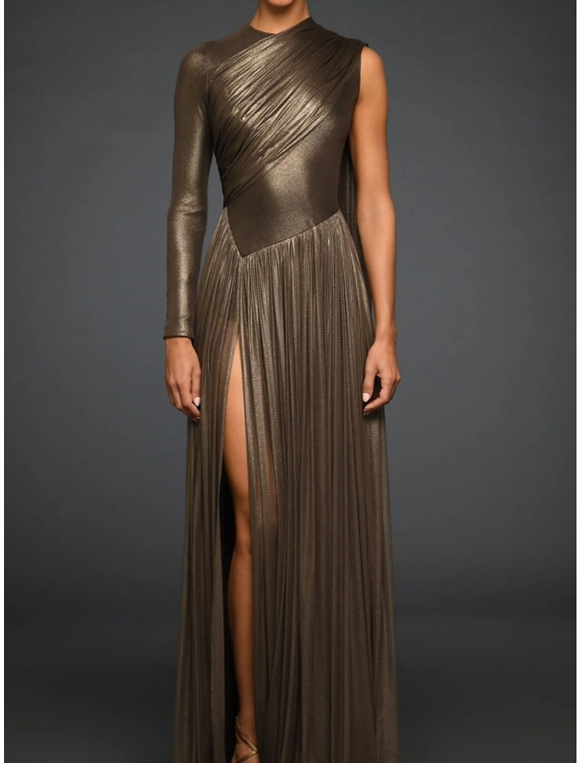 Sheath High Neck Tulle Long Sleeve High Slit Evening Gown - Chloe Dress