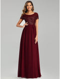 A-Line Chiffon Short Sleeve Floor-Length Wedding Dress - Chloe Dress