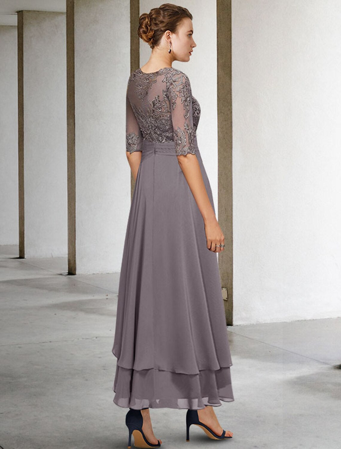 A-Line High Neck Chiffon Ruffled Ankle-Length Dress - Chloe Dress