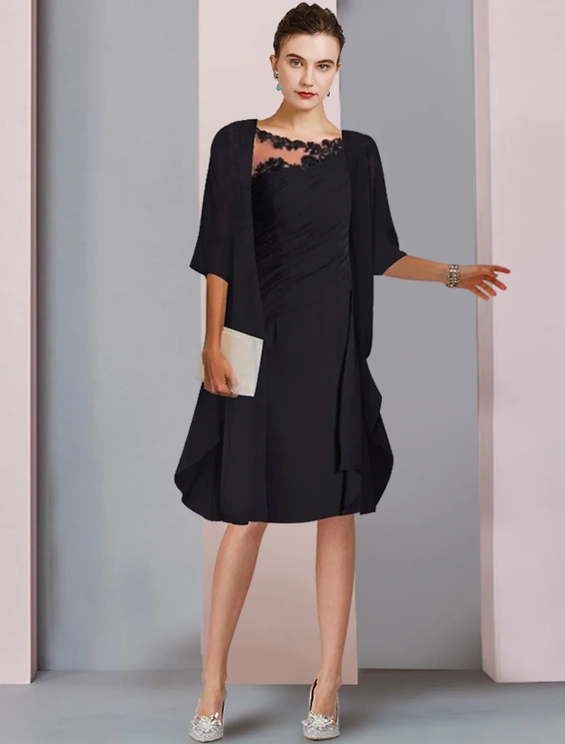 A-Line Chiffon Wrap Knee-Length Wedding Dress - Chloe Dress