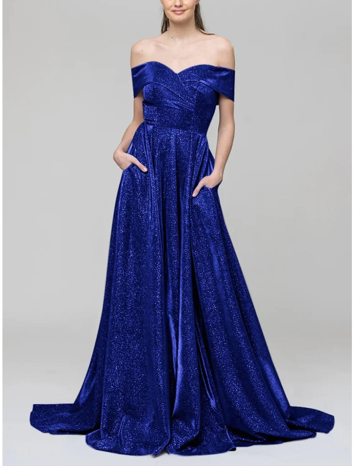 A-Line Off-Shoulder Sequin Short Sleeve Pleated Mini Evening Gown - Chloe Dress
