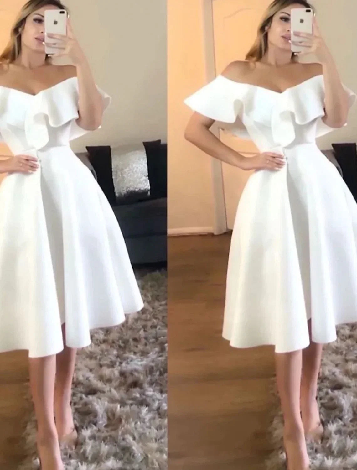 White A-Line V-Neck Short Sleeve Train Mini Prom Dress - Chloe Dress