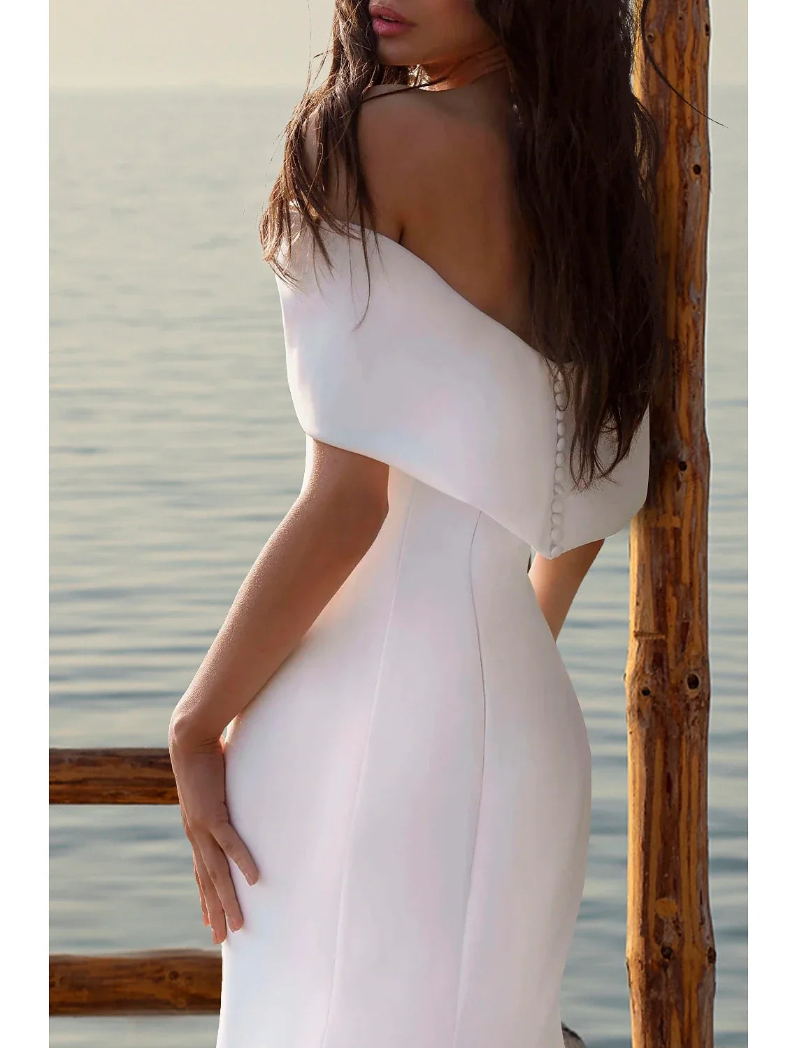Mermaid Off-Shoulder Satin Cap Sleeve Train Wedding Gown - Chloe Dress