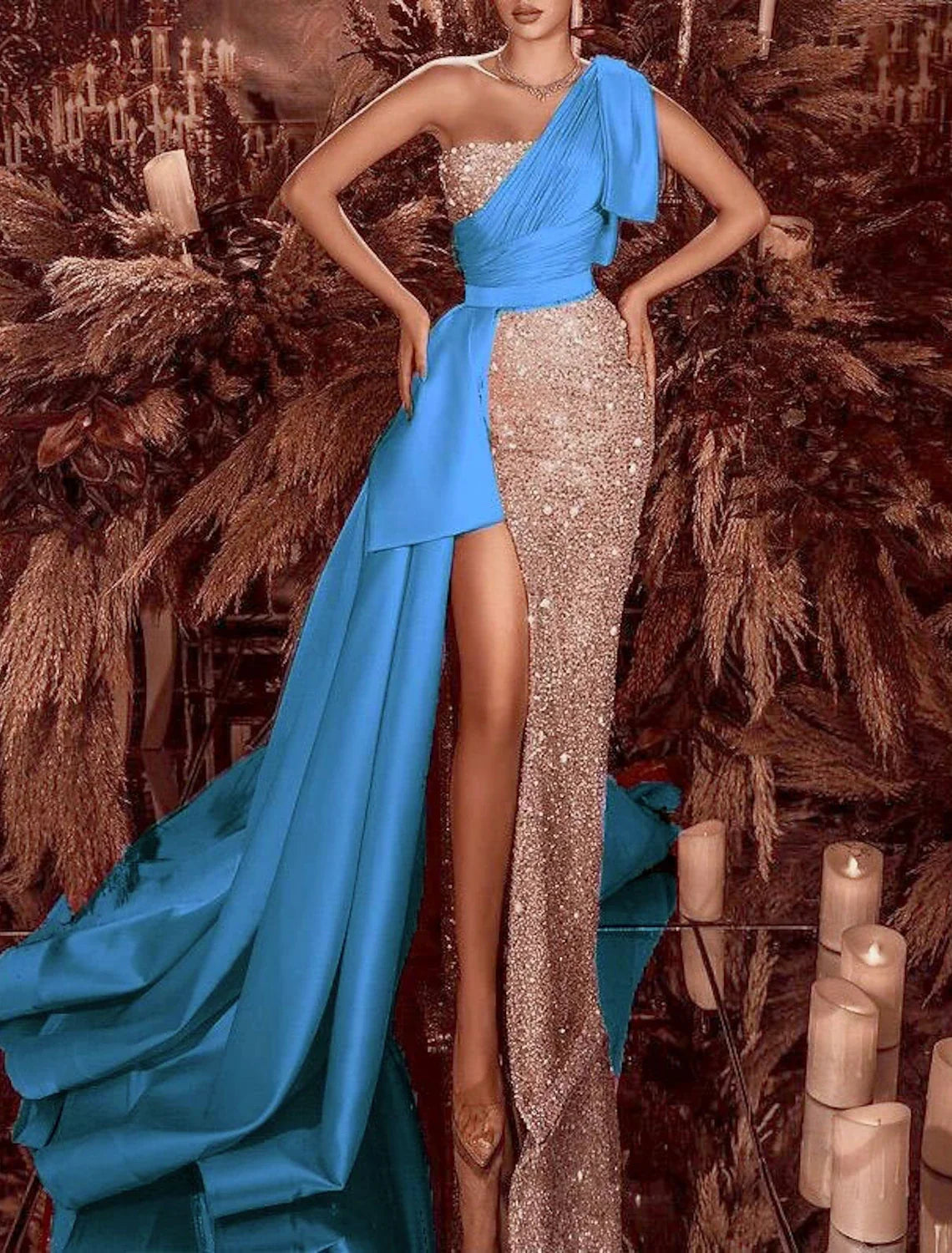 Mermaid One-Shoulder Satin Sleeveless High Slit Evening Gown - Chloe Dress