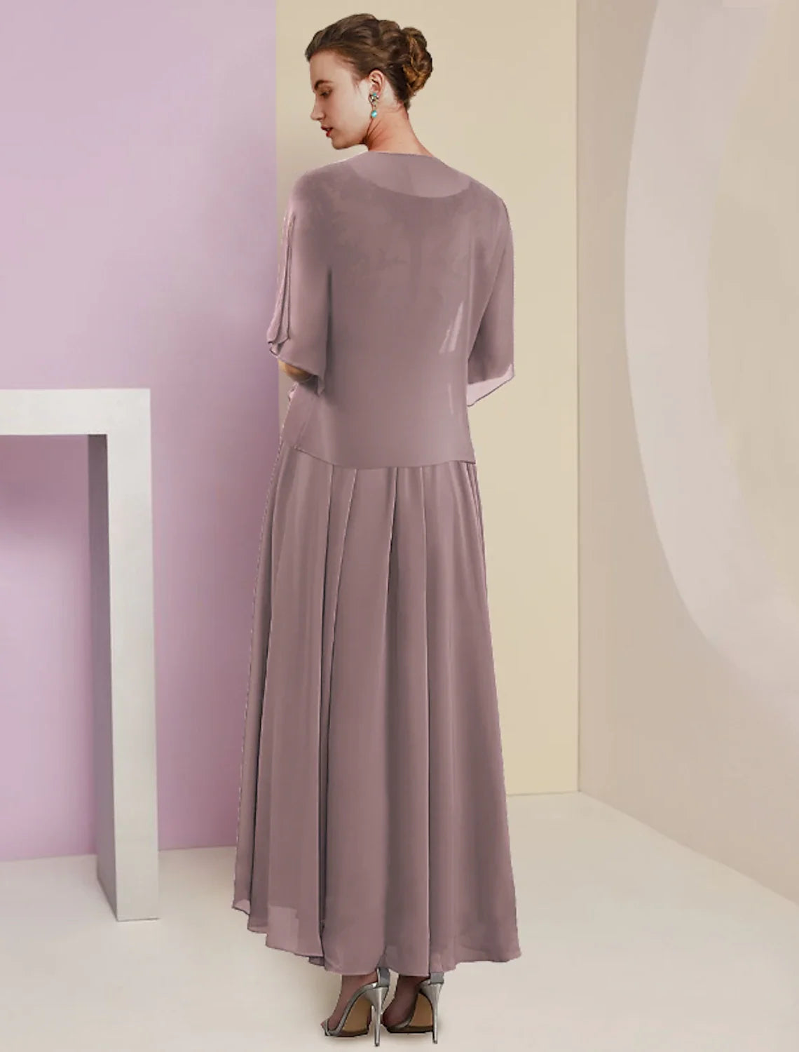 A-Line V-Neck Chiffon Short Sleeve Pleated Mini Wedding Dress - Chloe Dress