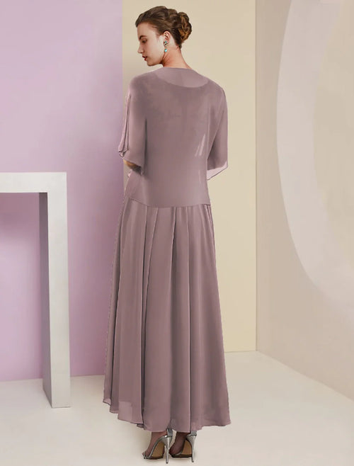 A-Line V-Neck Chiffon Short Sleeve Pleated Mini Wedding Dress - Chloe Dress