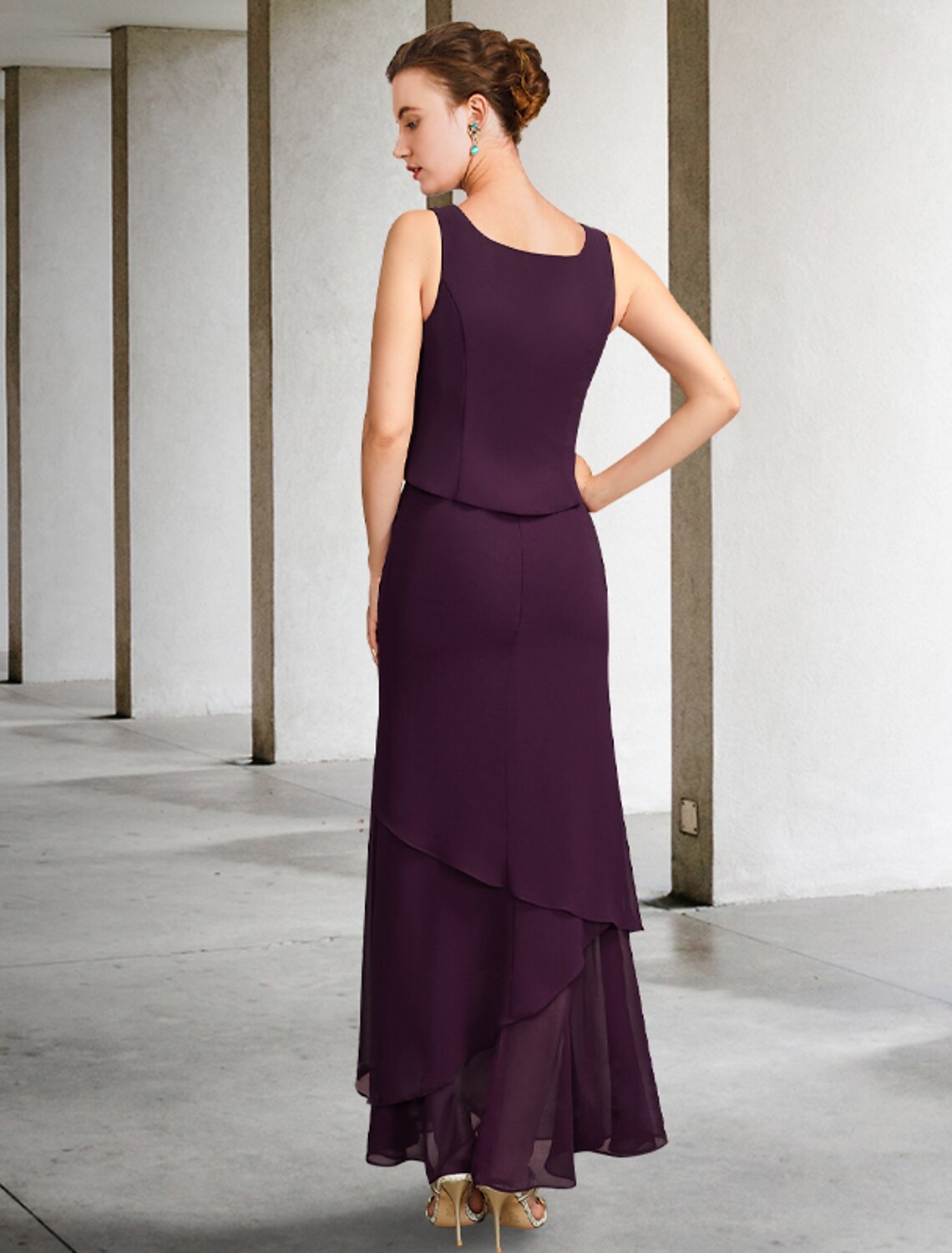 A-Line Square Neck Chiffon Sleeveless Wrap Ankle-Length Dress - Chloe Dress