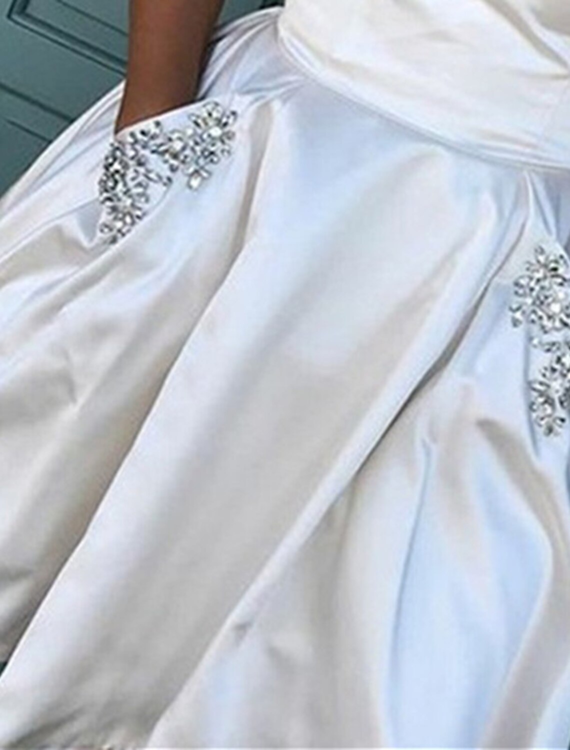 White A-Line Strapless Satin Sleeveless Rhinestone Mini Homecoming Dress - Chloe Dress