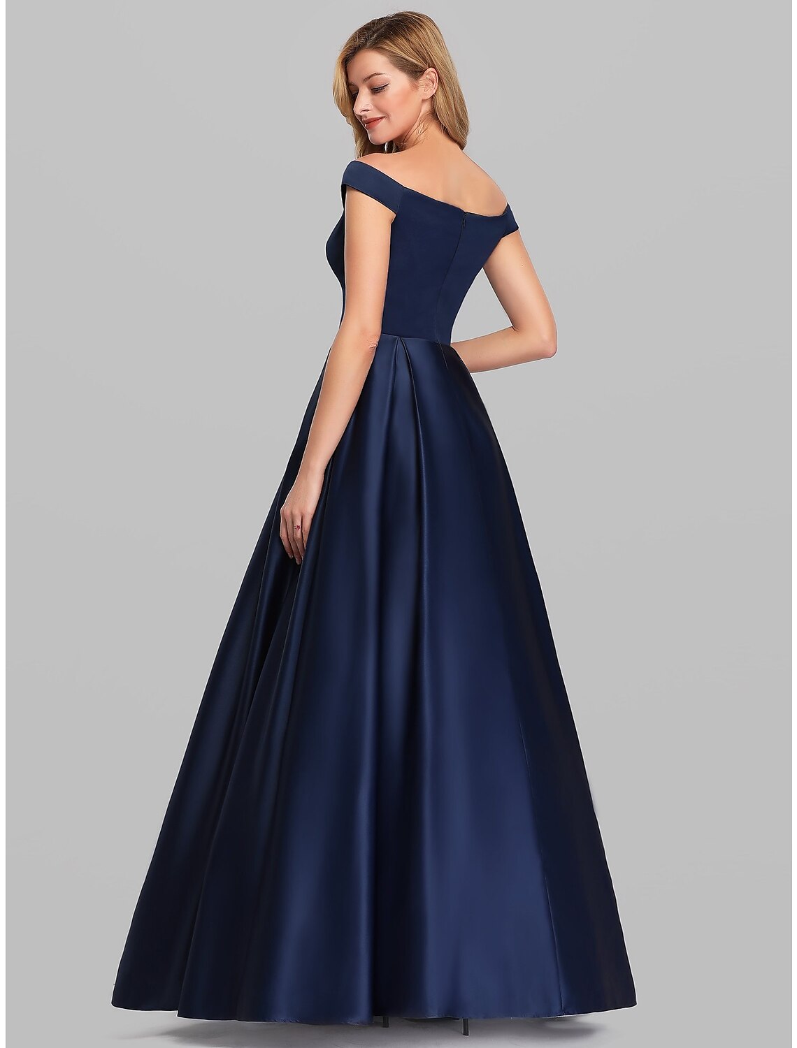 A-Line Plunging Satin Sleeveless Floor-Length Evening Gown - Chloe Dress