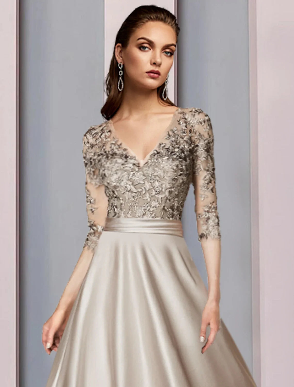 A-Line V-Neck Satin Pleated Tea-Length Wedding Dress - Chloe Dress