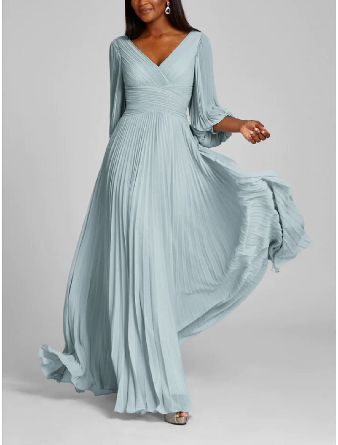 A-Line V-Neck Chiffon Pleated Floor-Length Evening Gown - Chloe Dress
