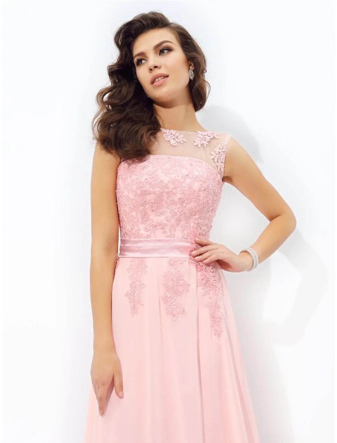 A-Line Chiffon Sleeveless Applique Floor-Length Prom Dress - Chloe Dress