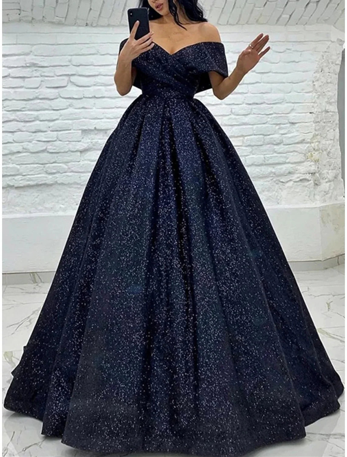 Black A-Line Off-Shoulder Sequin Short Sleeve Pleated Mini Prom Dress - Chloe Dress