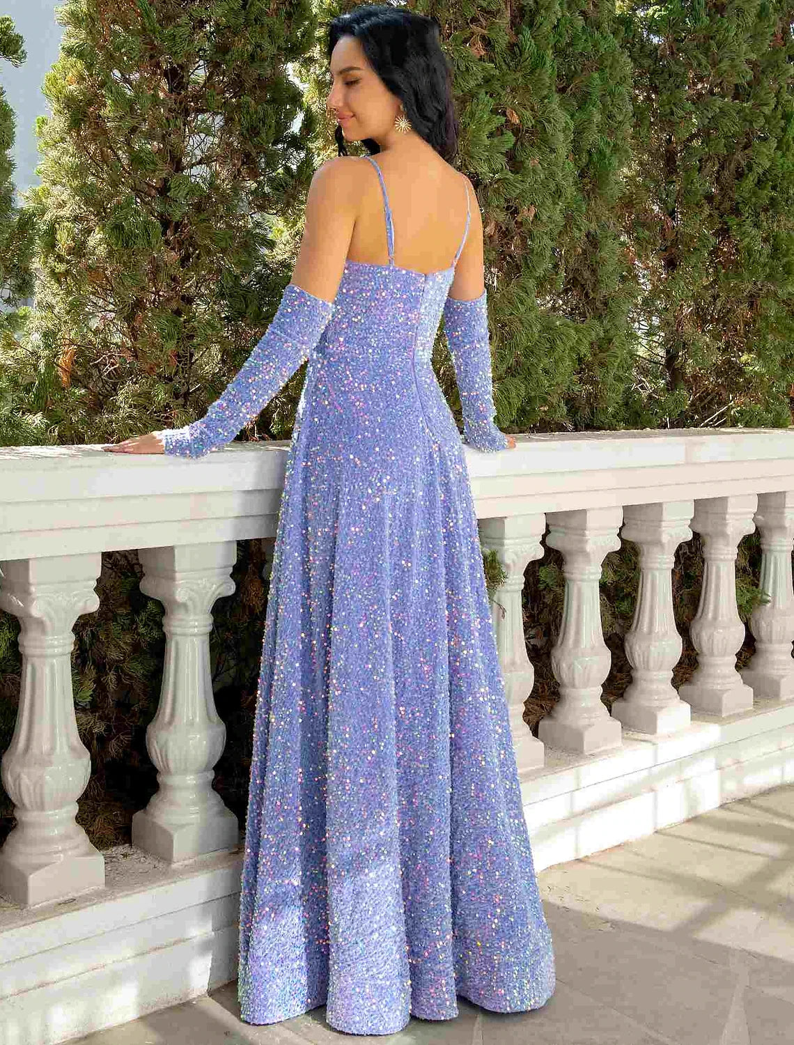 A-Line V-Neck Sequin Sleeveless Pleated Floor-Length Prom Dress - Chloe Dress