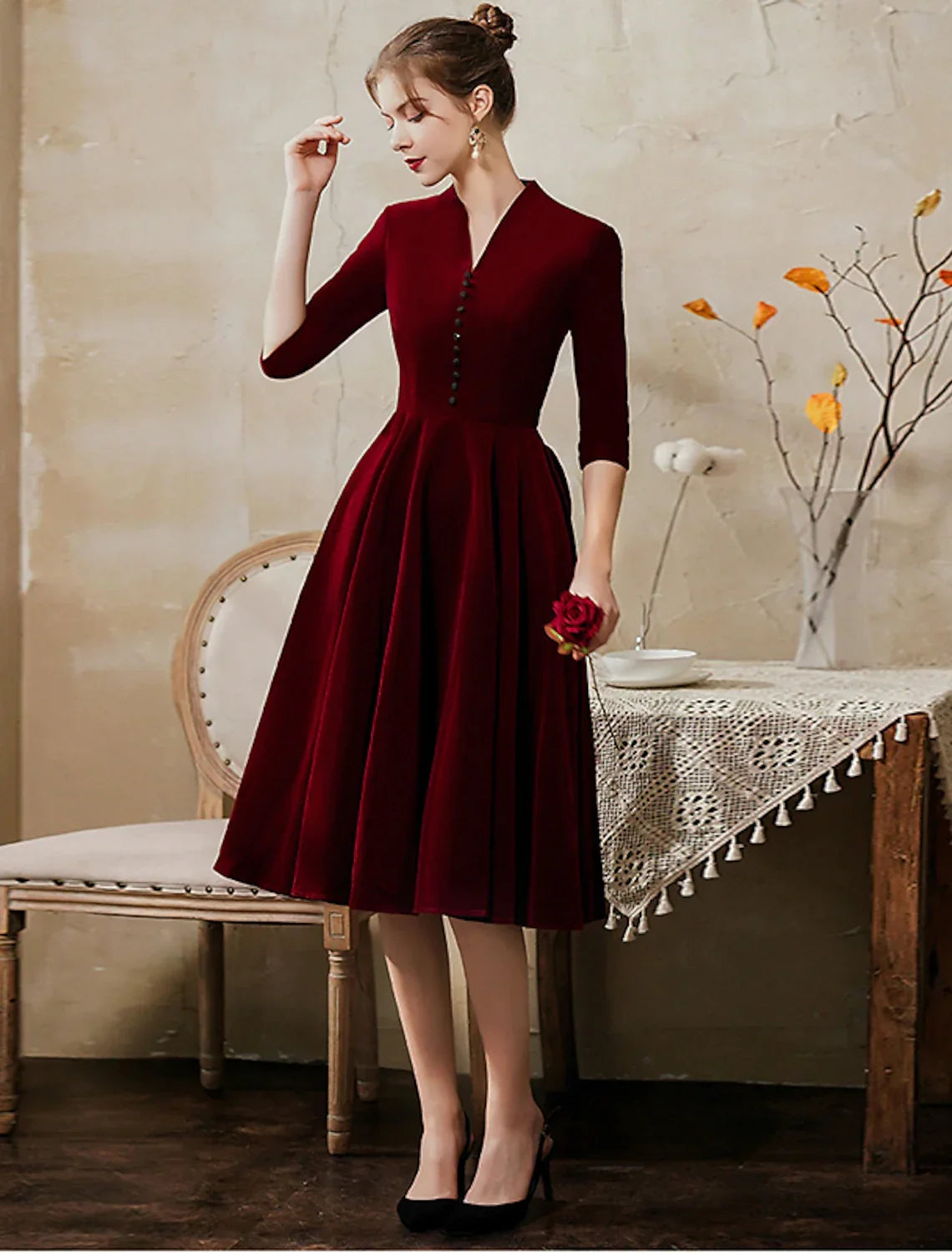 A-Line V-Neck Velvet Mini Cocktail Dress - Chloe Dress