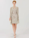 Sheath Illusion Chiffon Long Sleeve Applique Knee-Length Formal Dress - Chloe Dress