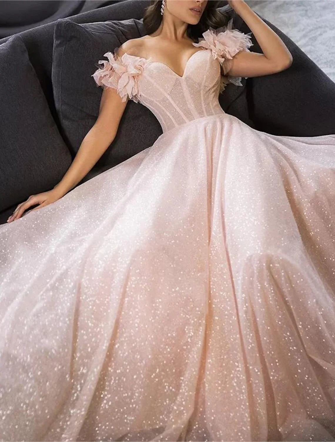 A-Line Off-Shoulder Tulle Sleeveless Floor-Length Prom Dress - Chloe Dress