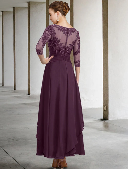 A-Line Chiffon Three-Quarter Sleeve Applique Ankle-Length Wedding Dress - Chloe Dress