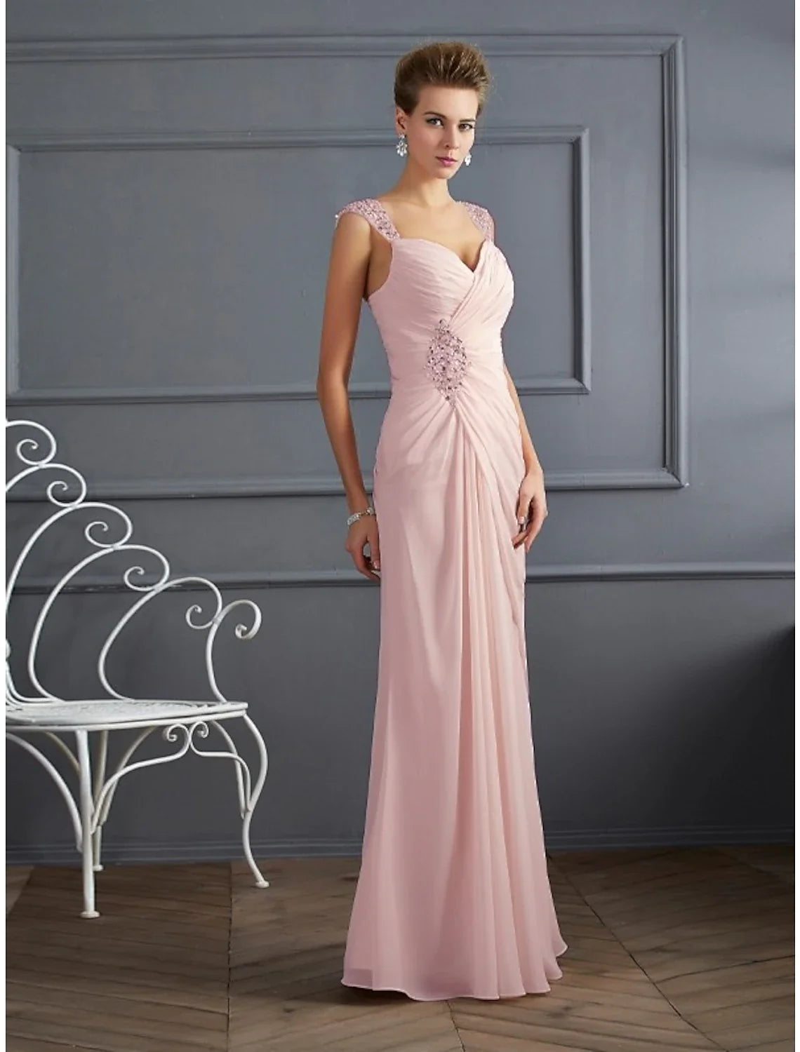 Mermaid Spaghetti Strap Chiffon Sleeveless Rhinestone Floor-Length Evening Gown - Chloe Dress