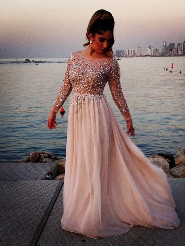 A-Line Chiffon Long Sleeve Floor-Length Dress - Chloe Dress