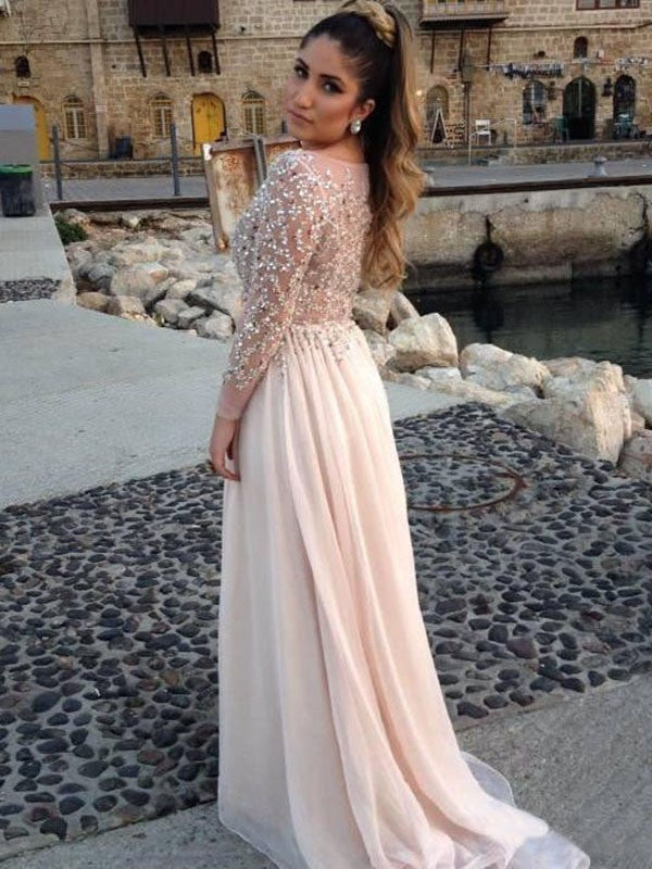 A-Line Chiffon Long Sleeve Floor-Length Dress - Chloe Dress