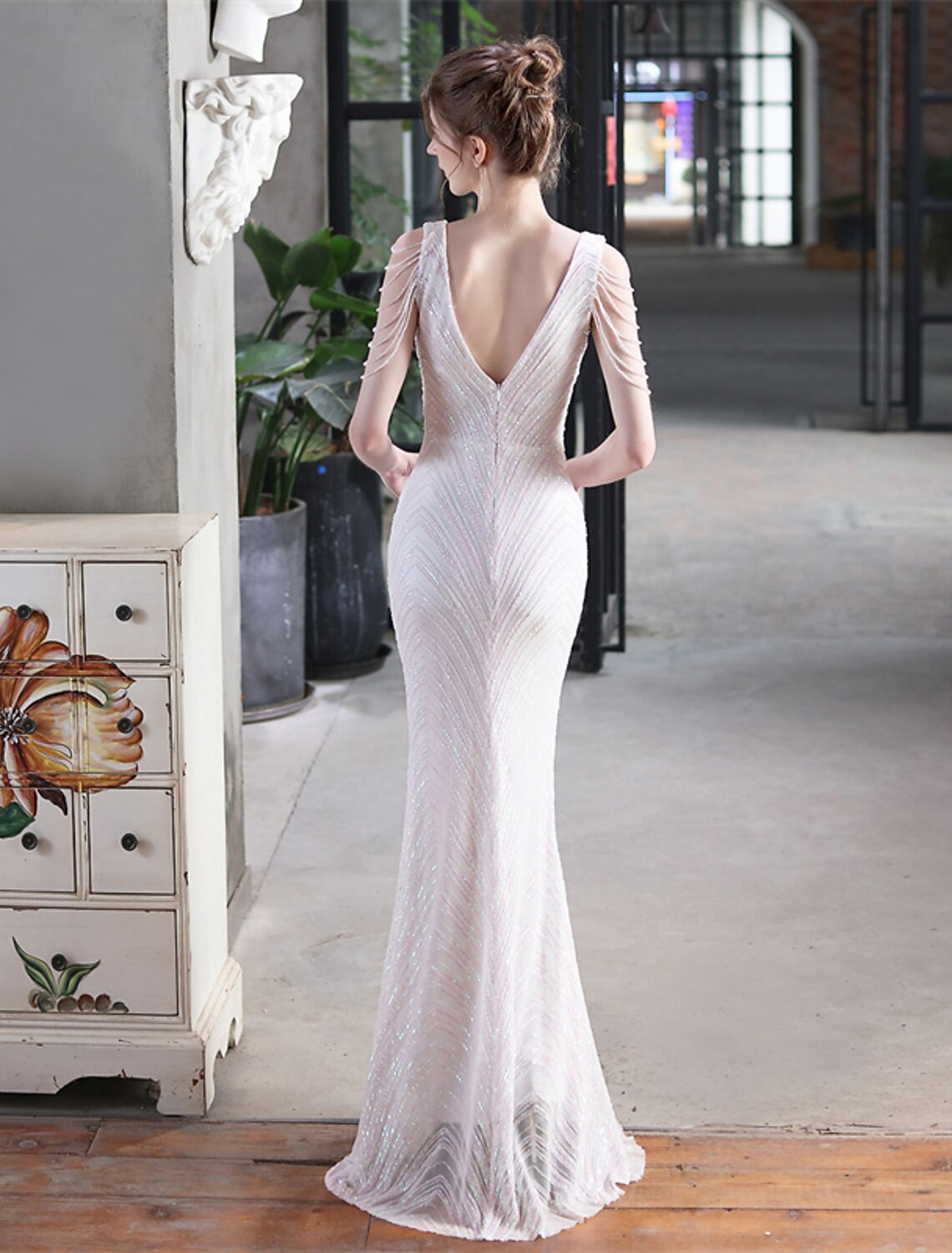 Mermaid V-Neck Sequin Sleeveless Floor-Length Evening Gown - Chloe Dress