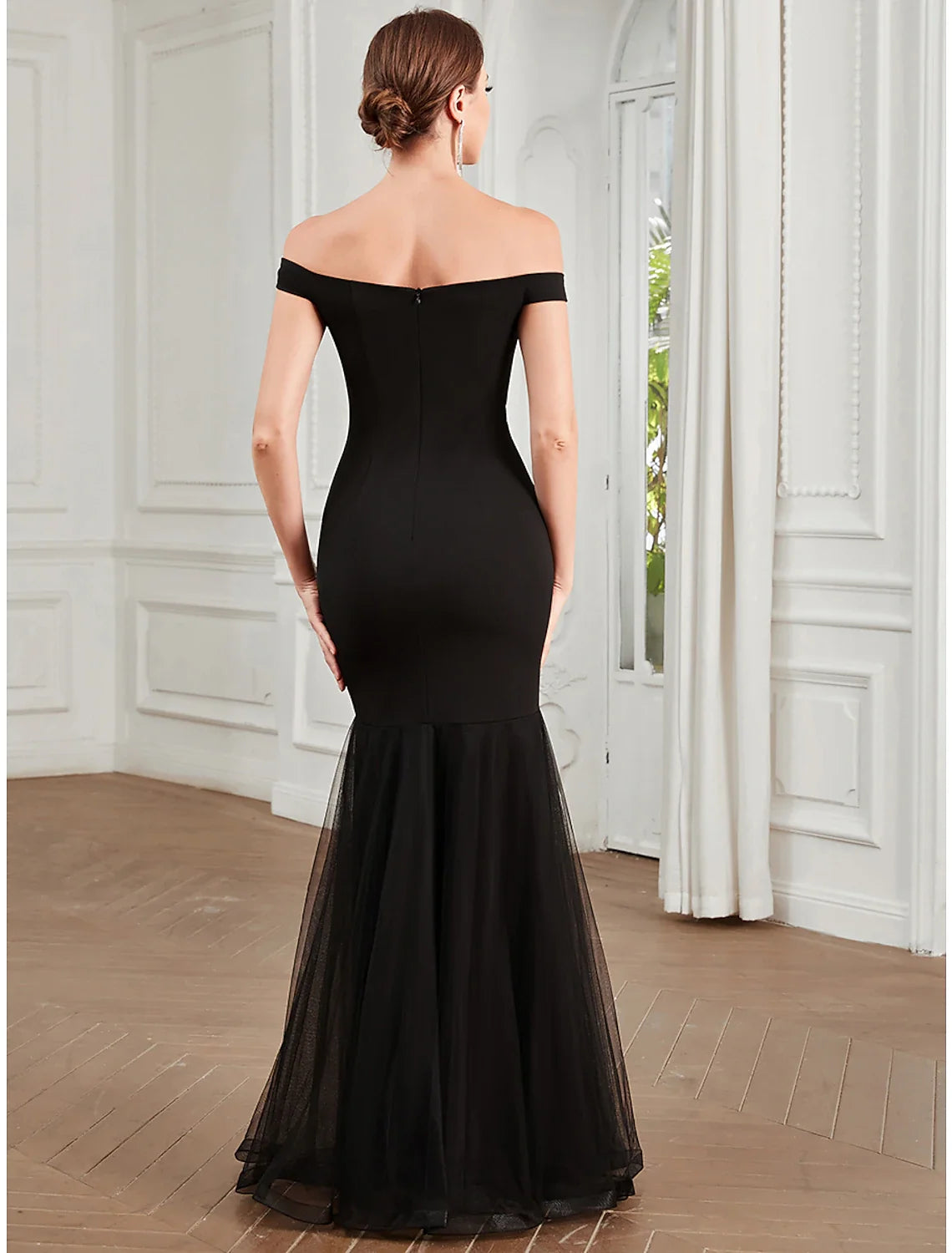 Mermaid Off-Shoulder Polyester Sleeveless Pleated Floor-Length Evening Gown - Chloe Dress