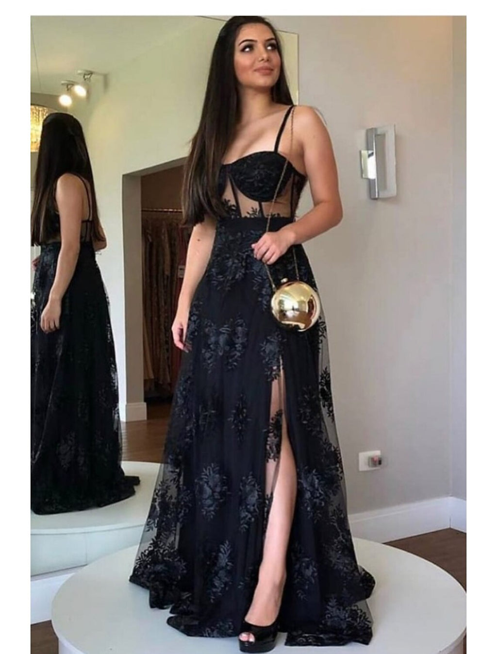 A-Line Sweetheart Lace Sleeveless Backless High Slit Floor-Length Prom Dress - Chloe Dress