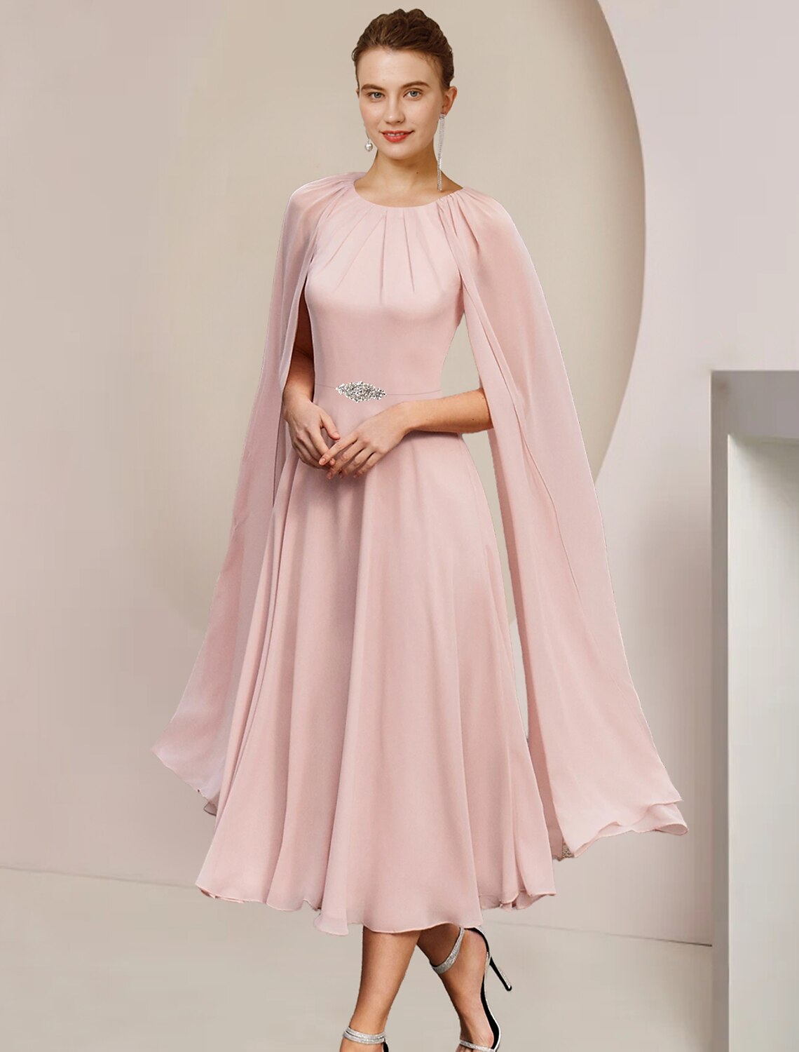 A-Line Chiffon Sleeveless Pleated Tea-Length Wedding Dress - Chloe Dress