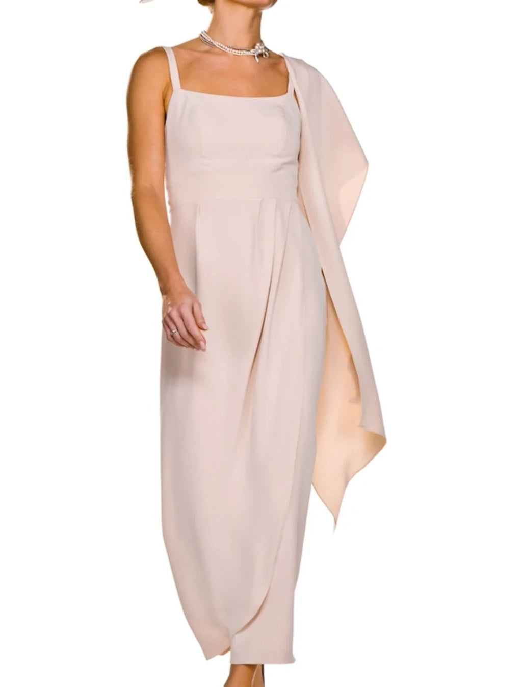 Sheath Square Neck Sleeveless Button Back Pleated Mini Wedding Dress - Chloe Dress