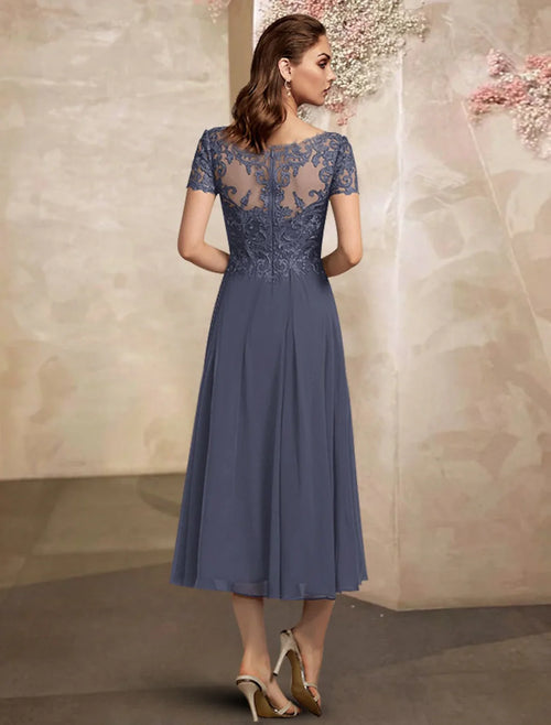 A-Line V-Neck Chiffon Short Sleeve Pleated Mini Dress - Chloe Dress