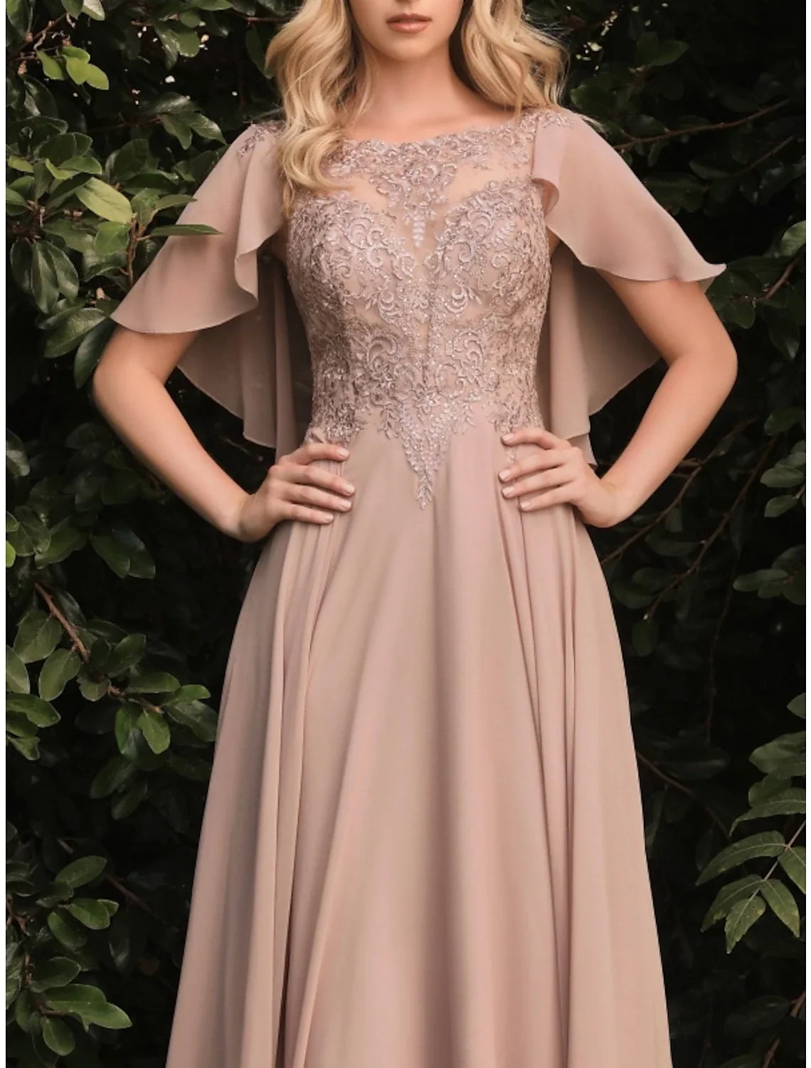 Sheath Chiffon Short Sleeve Ruffled Floor-Length Wedding Dress - Chloe Dress