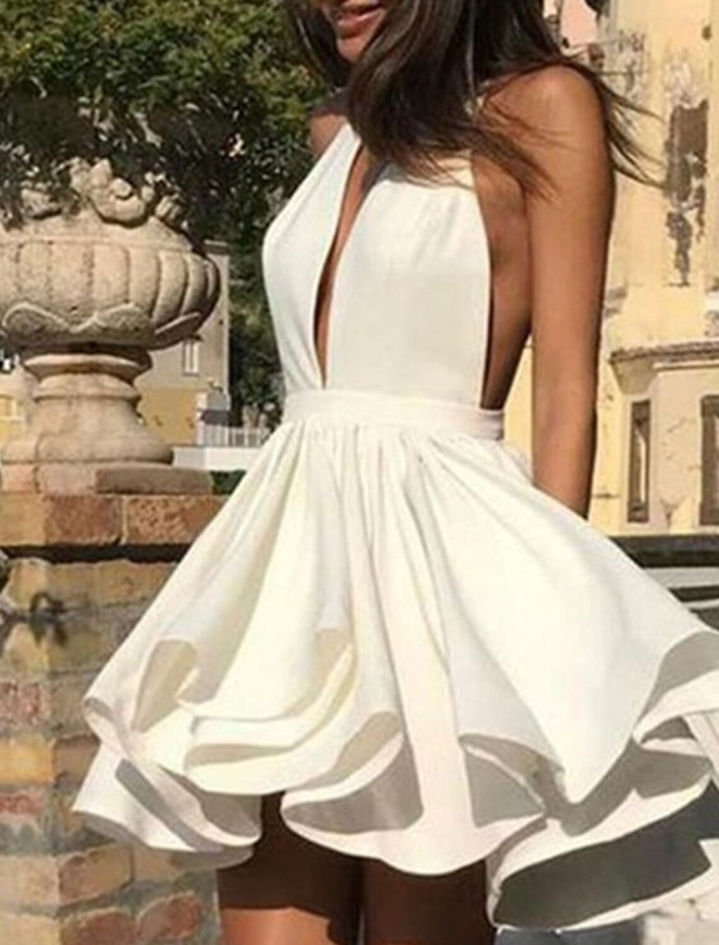 A-Line Halter Satin Sleeveless Ruffled Mini Homecoming Dress - Chloe Dress