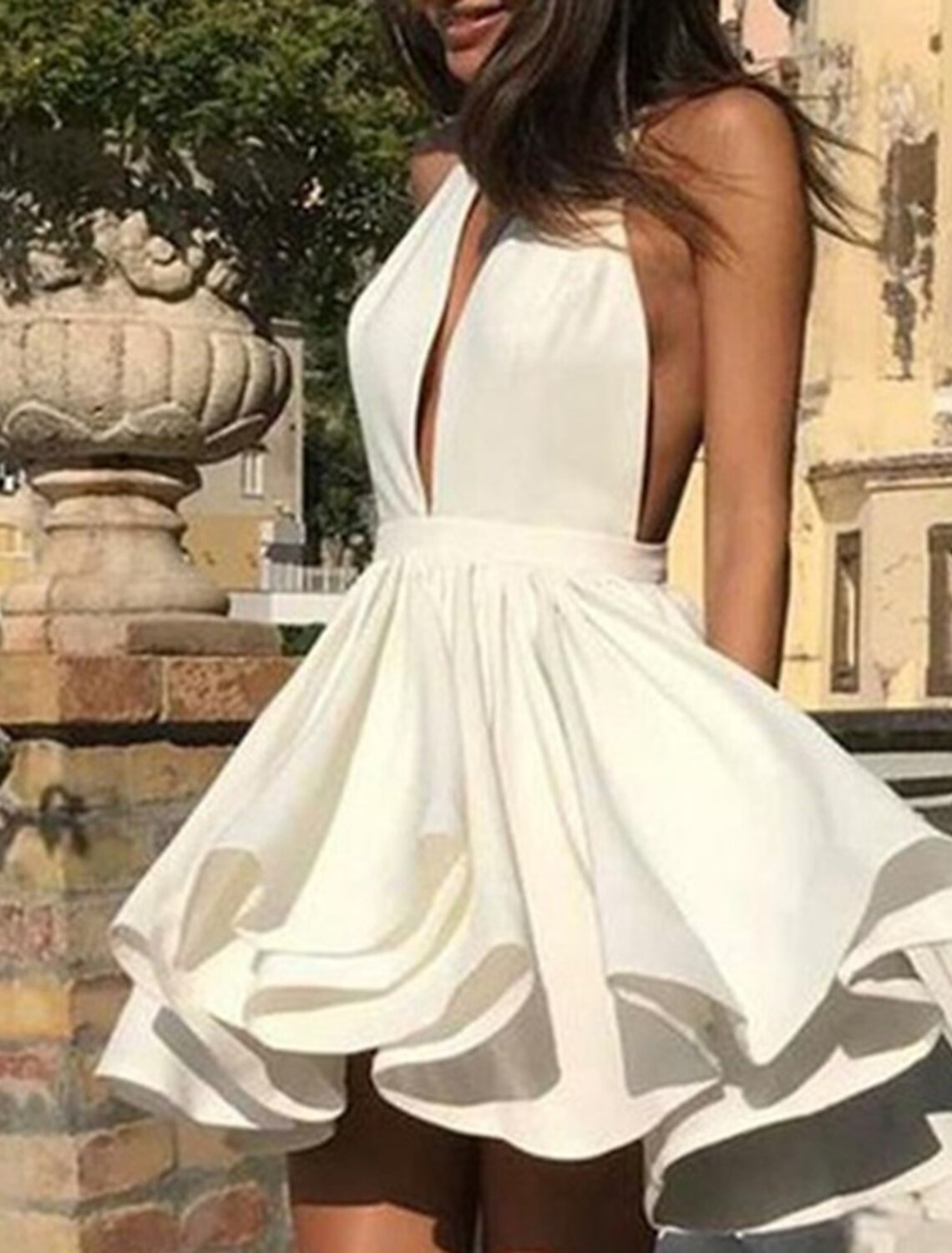 A-Line Halter Satin Sleeveless Ruffled Mini Homecoming Dress - Chloe Dress