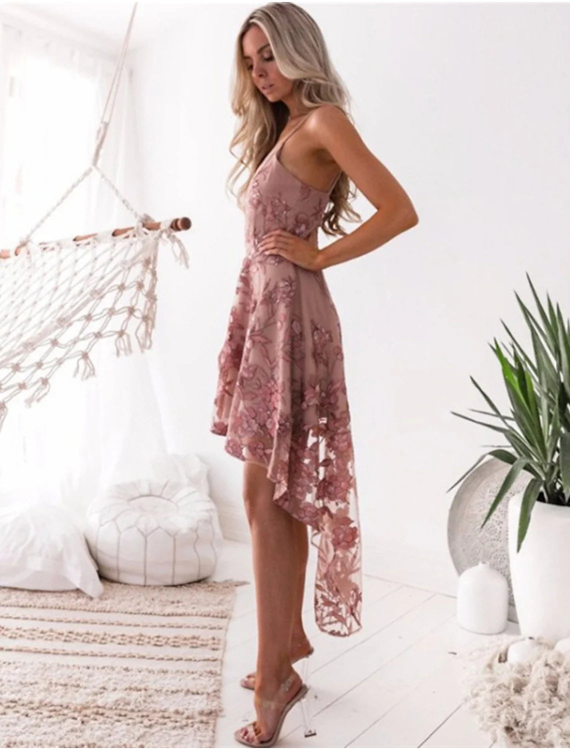 A-Line Spaghetti Strap Tulle Sleeveless Asymmetric Cocktail Dress - Chloe Dress